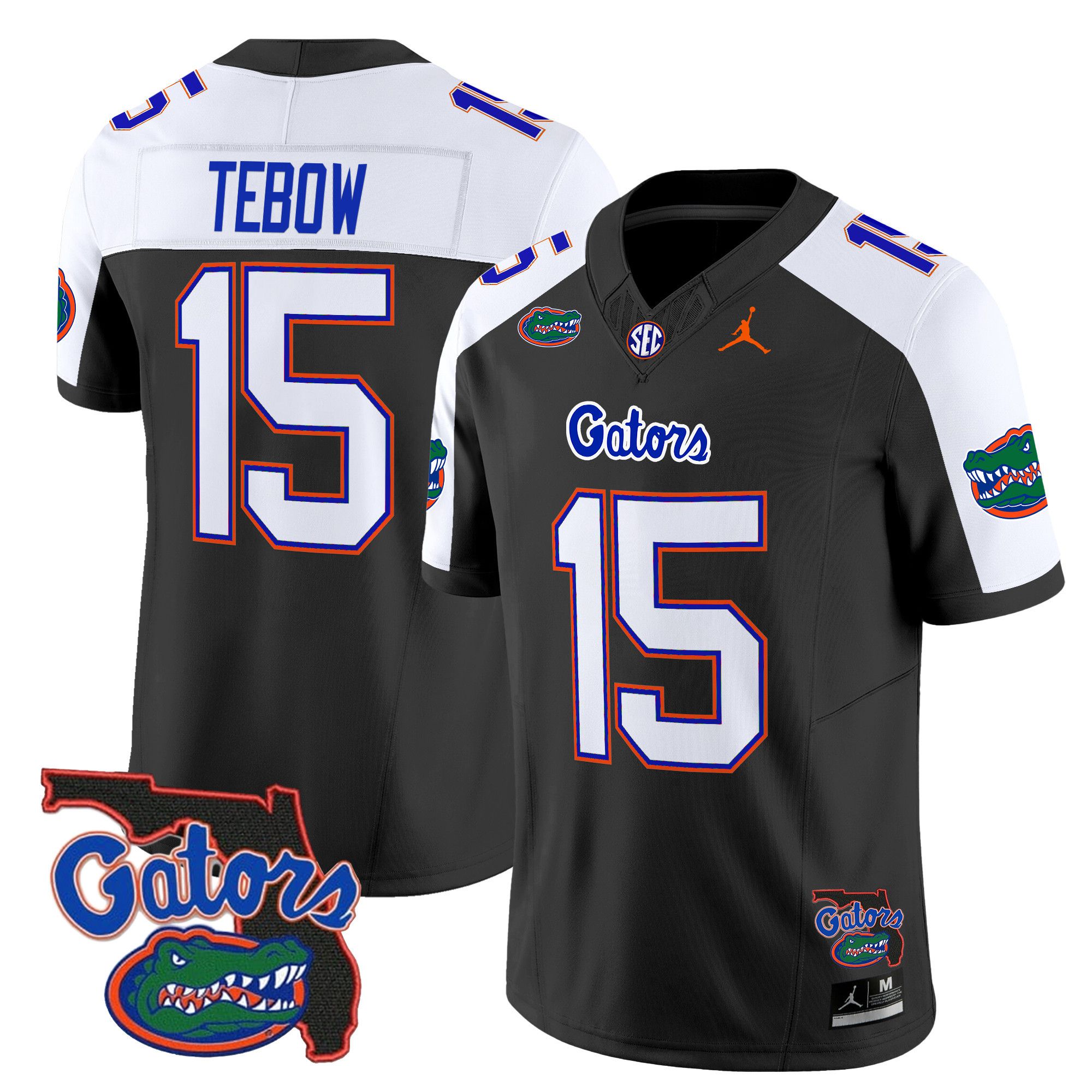 Men Florida Gators #15 Tebow Black 2024 Florida Patch Vapor Limited NCAA Jersey